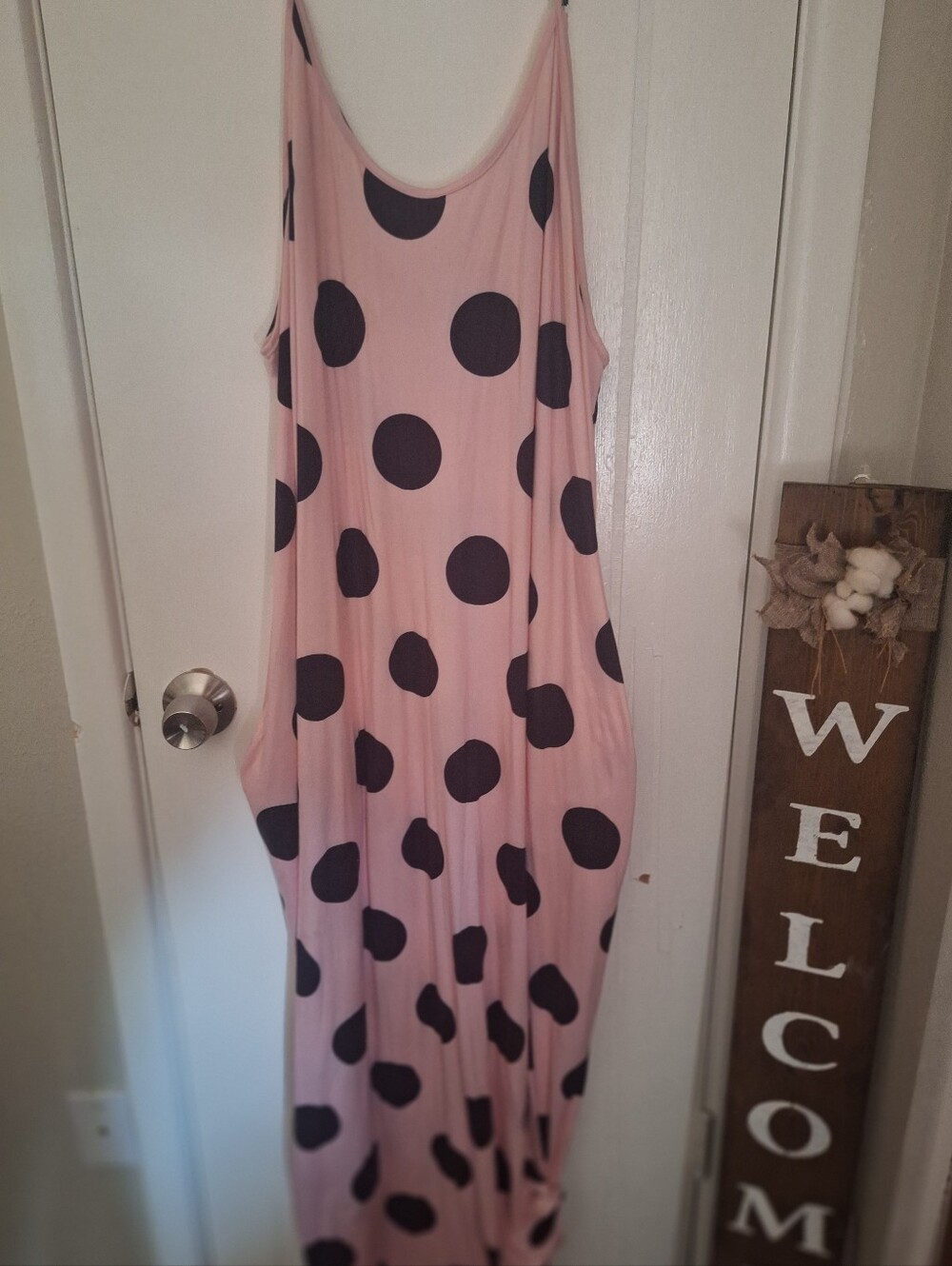 Pink Polka Dot Sleeveless Maxi Dress
